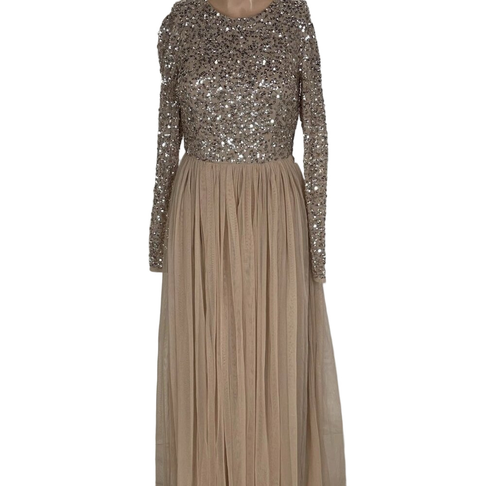 NEW MAYA Women’s Sequinned Long Sleeve Maxi Dress – Blush – Size 2
